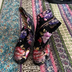 Floral Black Ankle Booties